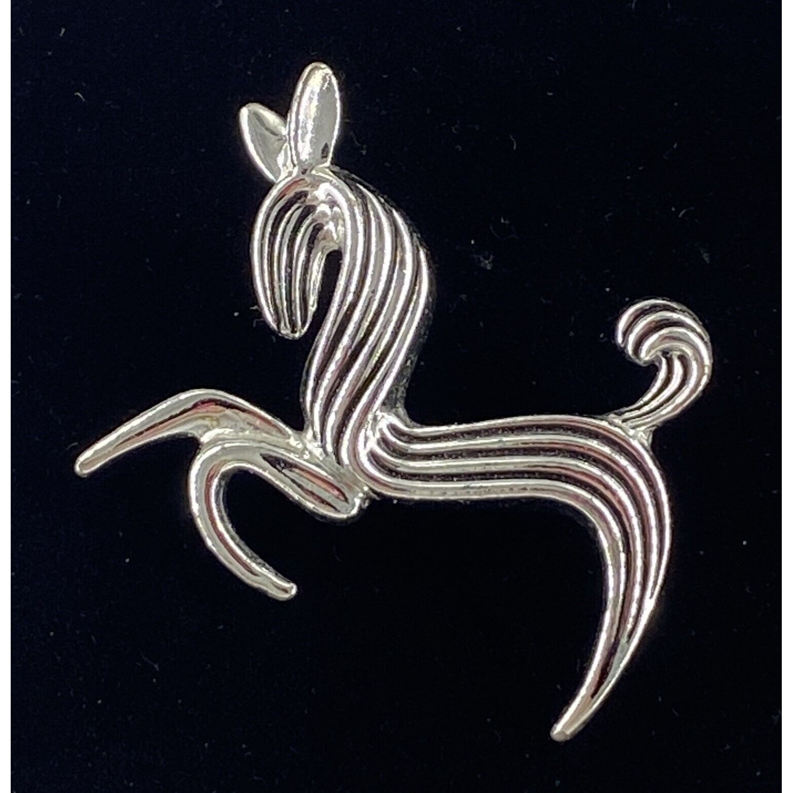 Vintage Emmons Silver Tone Striped Stylized Modernist Horse Brooch